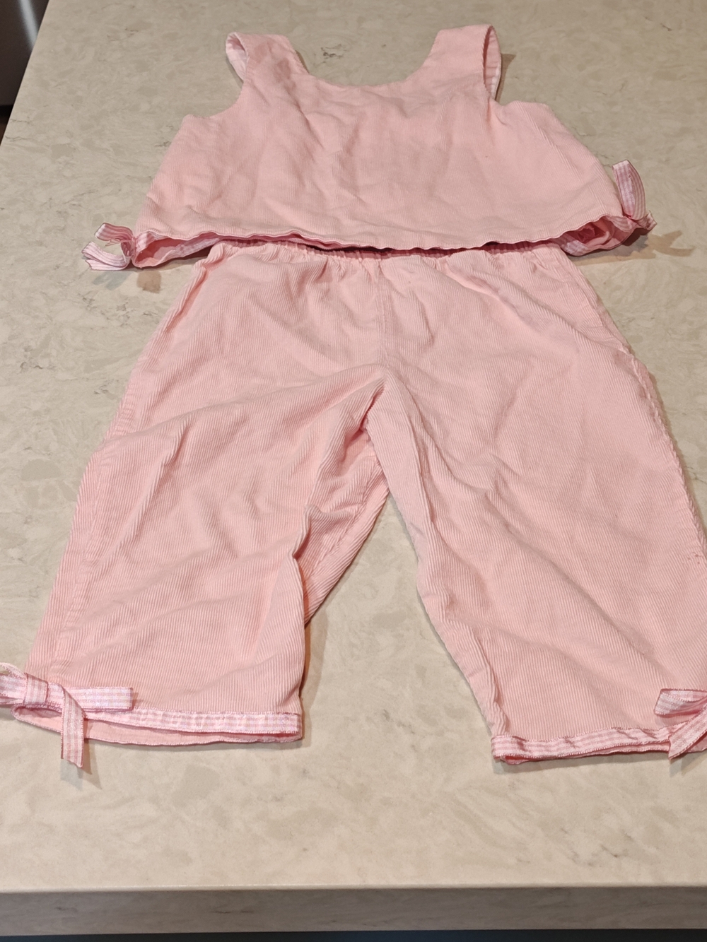 Pink gingham baby romper with bow detail Ladybug brand #0066